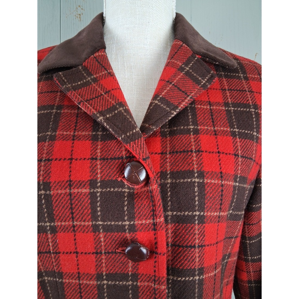 Vintage Liz Sport Plaid Blazer Wool‎ Red Tartan Womens 6 Petite Tailored Short - Picture 2 of 13